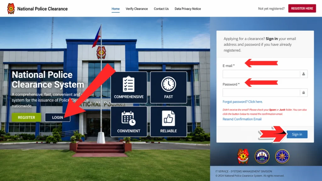 Philippines police clearance login & sign in